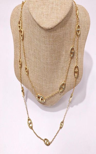 

h necklace designer jewelry gold plated copper products fashion pig nose necklaces silver color long sweater chain accessories9999689