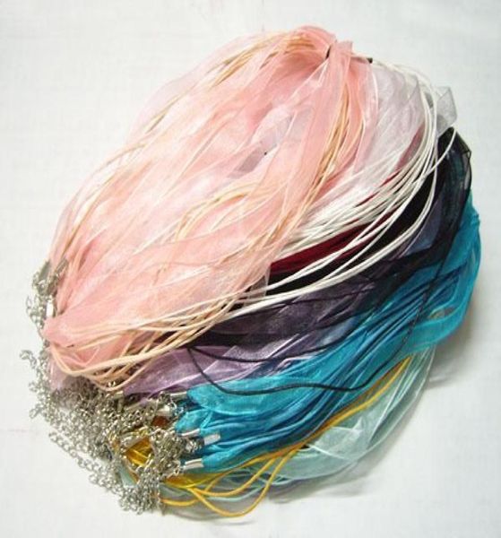 

100pcslot mix color organza voile ribbon necklace cord for diy craft fashion jewelry 18inch w36543092, White;red