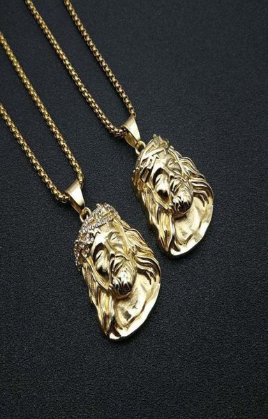 

pendant necklaces hip hop rhinestones paved bling iced out gold color stainless steel jesus piece pendants necklace for men rapper2136530, Silver