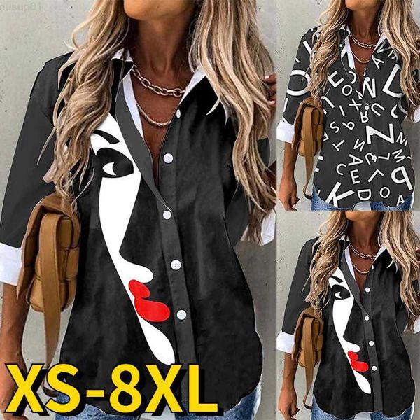 

women's blouses shirts 2022 women's v-neck retro elegant abstract printing blouses fashionable button shirt autumn winter loose s, White