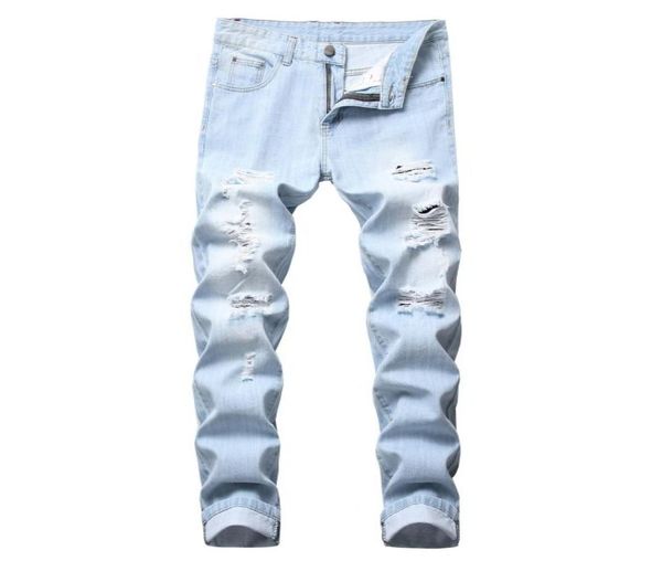 

men039s jeans mens light color slim fit hole high street blue nonelastic casual fashion urban stretwear8949658