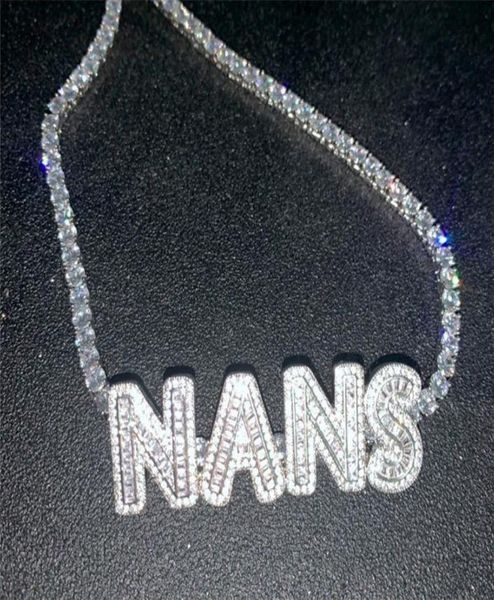 

hip hop custom baguette letters name pendant necklace with 4mm tennis chain pendants necklaces men039s zircon hip hop rock jewe9262962, Silver