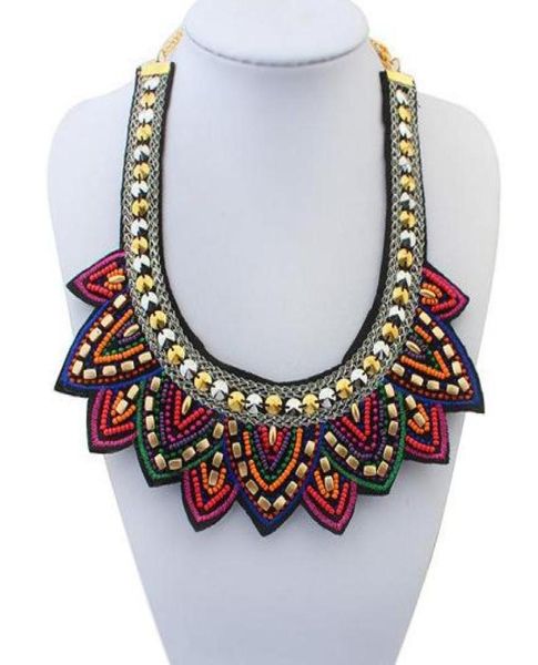 

statement necklace nepal tibetan resin bead bohemian necklaces pendants vintage handmade braided colorful bead bib collar necklace4250156, Blue;red