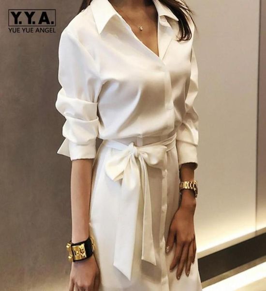 

casual dresses office ladies white shirts dress party maxi long high split women belted slim waist boyfriend shirt6542528, Black;gray