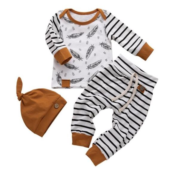 

ins baby kids clothing sets cartoon feather and stripped print boy 3 pcs clothing set anthat clothing sets7263978, White