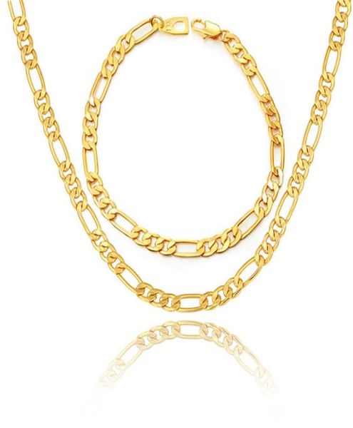 

blackgold color stainless steel necklace bracelet set for men jewelry whole 5mm trendy long figaro chain bracelet trendy6686090, Silver