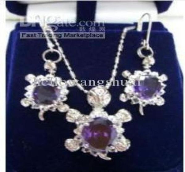 

amethyst silver crystal turtle pendant chain earrings gemstone jewelry sets2827081