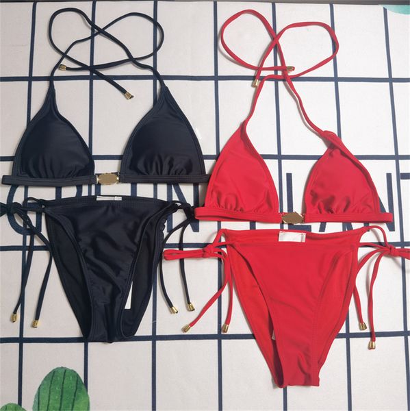 

women bikini set of letter printing with pads womens holiday red swimsuit swimming beach surfing bikinis black