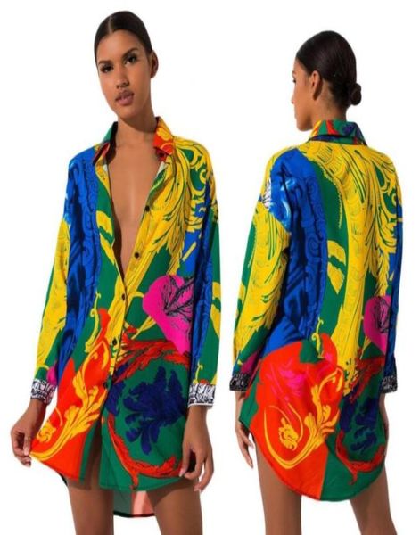 

fashion women shirt dress long sleeve vestidos designer dresses colorful painted one piece whole clothing plus size 5xl6896005, Black;gray