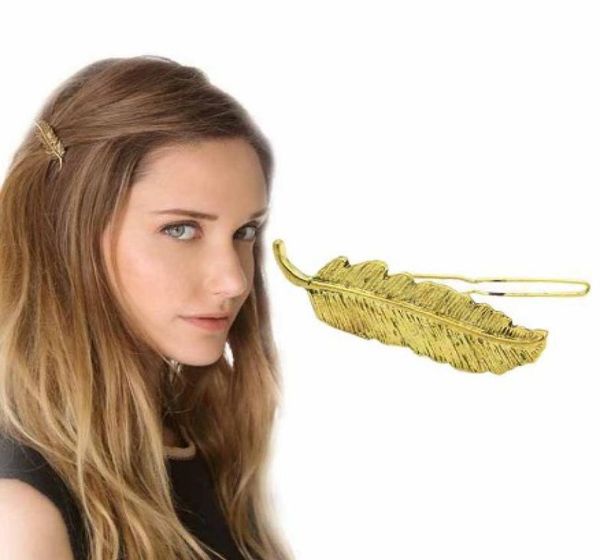 

jewelry hair clamps for girls ladie feather gold silver metal side clip hair pin hair clamp clip8948810, Golden;silver
