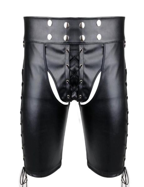 

women039s panties men faux leather side laceup bondage harness pants gothic lingerie open buopen cortch shorts gay fetish6353036, Black;pink