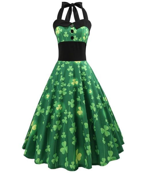 

clover floral vintage dress 2018 women halter pin up summer dress audrey hepburn 50s 60s rockabilly retro swing party drs7684267, Black;gray