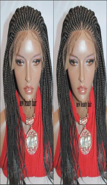 

180density handmade lace frontal cornrow wig africa american women style box braid wig crochet braids lace front wig with baby hai3679995, Black