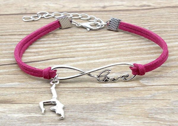 

infinity love gymnastics charm suede leather bracelets pink red black gifts for women men sports bracelets jewelry8997773, Golden;silver