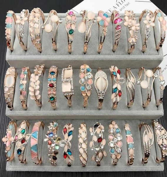 

new charm bangle bracelet rose gold silver mix different styles whole cat eye gem rhinestone jewelry korean fashion quality br4918876, Golden;silver