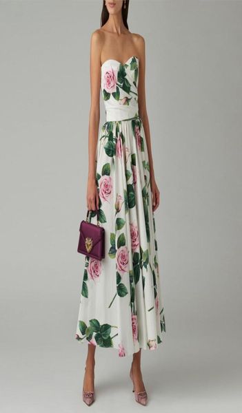 

gedivoen elegant party summer dress women strapless floral print draped a line dress fashion designer female knee length dresses9401005, Black;gray