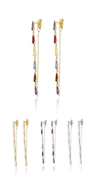 

dangle chandelier fine women earrings 2021 trend tassel long hanging earring colored zircon female pink ear stud jewelry accesso6678995, Silver