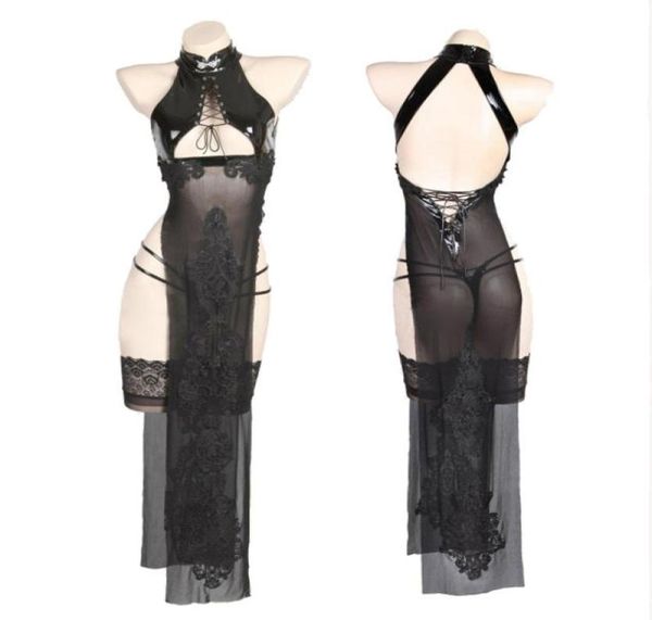 

anime costumes game nier automata 2b anime cosplay costume lingerie set cheongsam women bandage hollow out qipao suits wholes8290442, Black