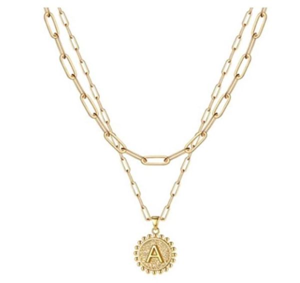 

gold initial necklaces for women girls 14k plated dainty layering paperclip link chain necklace personalized coin layered2490439, Silver