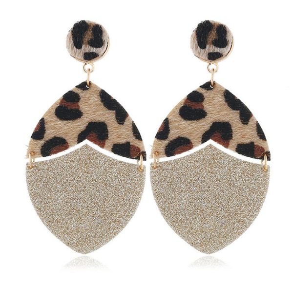 

classic glitter leather oval drop statement earrings for women gold tone leopard cheetah leather geometric earrings jewelry8816231, Silver