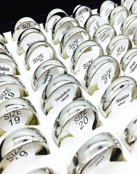 

100pcslot silver ring couple men women silver 6mm stainless steel jewelry wedding engagement party whole lots bulk bra4422963