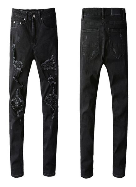 

luxury designer jeans distressed ripped slimleg us size w29w42 slim fit motorcycle biker denim for men fashion hip hop mens pant1321866, Blue