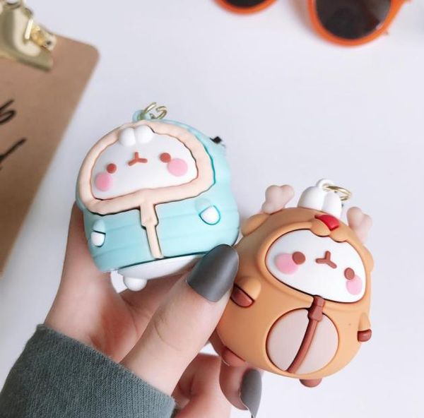 

molang rabbit keychains cartoon cute lovely molang bunny car key chain women bag pendant keyring gifts student lovers charm gift y4900862, Slivery;golden
