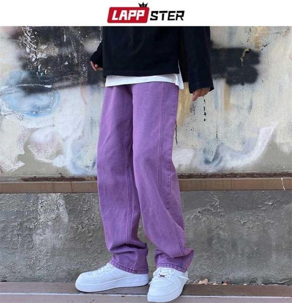 

lappster men purple vintage baggy jeans mens low rise denim y2k trousers male wide leg straight streetwear plus size 2201242902687, Blue