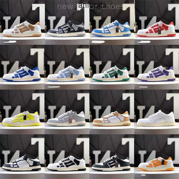 

designer men athletic amiris shoes skelet bones runner women men sports retro sneakers skel low casual genuine leather lace up trainer amiri, Black