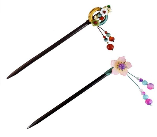 

spring new japanese style long women039s wooden hairpins flower hair stick headdress with round bead pendant hair accessories t9378820, Golden;silver