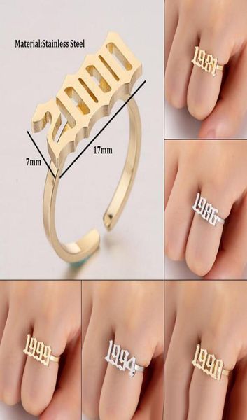 

fashion stainless steel arabic numbers year rings gold silver birth years finger ring opening band rings women men jewelry birthda8612189