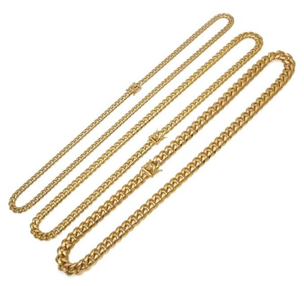 

8101214mm 18202430inches solid clasp gold stainless steel cuban link chain heavy long necklace jewelry8924044, Silver