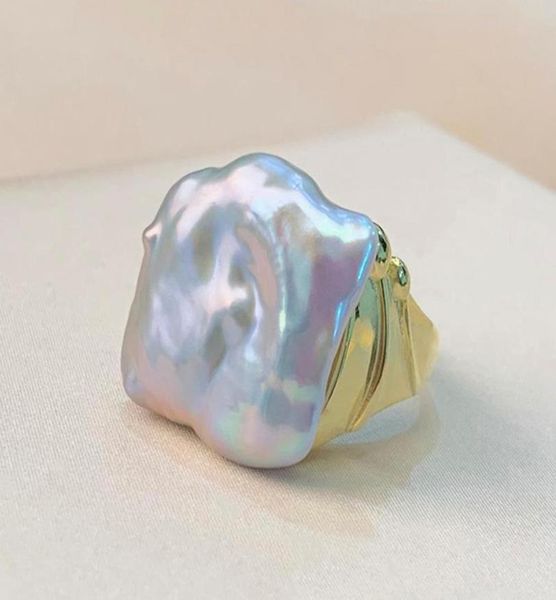 

cluster rings baroqueonly natural freshwater baroque specialshaped pearl ring sterling silver 925 vintage style gray square rn9037437, Golden;silver