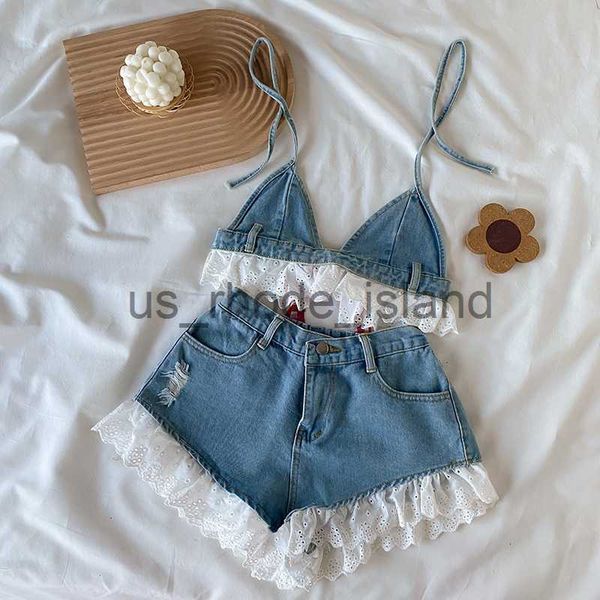 

clothing sets clothing sets 316years teenage girls summer clothes sleeveless denim crop shirtsjeans shorts pants toddler kids suits for girl, White