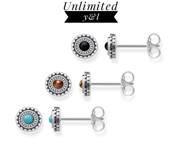 

10mm round sun stud earrings for women 925 sterling silver blackyellowblue stone style ear stud jewelry3448484, Golden;silver