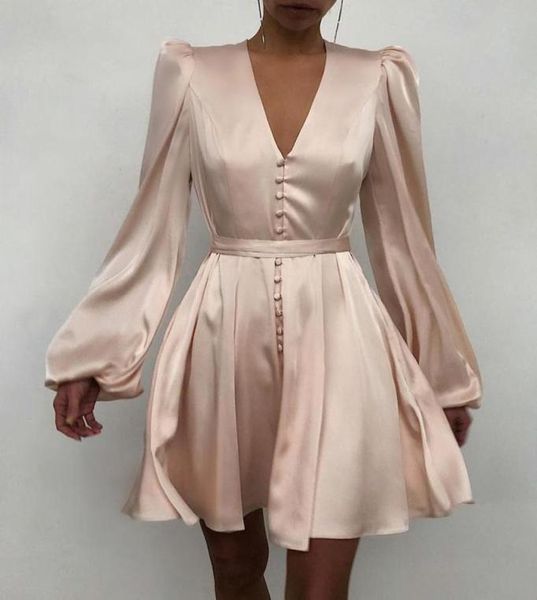 

casual dresses 2022 women fashion elegant spring autumn solid plain puff sleeve ruched button front shirt dress v neck long1701328, Black;gray