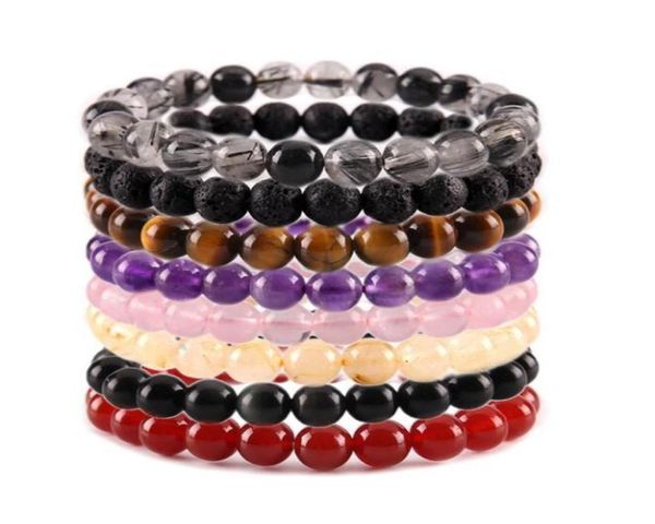 

jln beaded stone bracelets quartz amethyst tiger eye lapis power beads gems stretched rope bracelet for men women jewelry34181975484973, Black