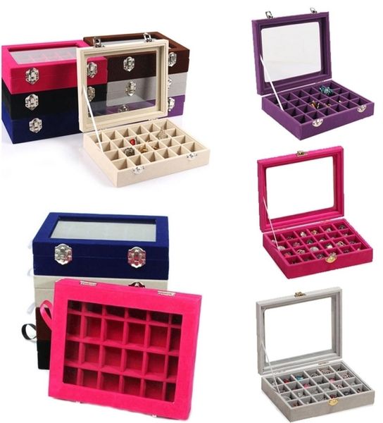 

24 grids black rose red velvet jewelry box rings earrings necklaces makeup holder case organizer women jewelery storage 2203094355468, Black;white