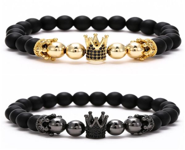 

fashion micro cz king crown charm bracelet handmade stretch 8mm natural stone copper beads bracelets bangle jewelry7844114, Golden;silver