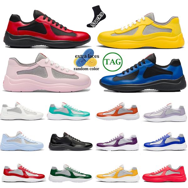 

new 2023 luxury designer americas cup men sneakers shoes breathable mesh soft rubber bike trainers technical fabric calfskin casual walking, White;red