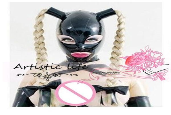 

new products women woman girl latex wig mask braids female pigtail hoods fetish cekc uniform headgear zentai1155952, Black