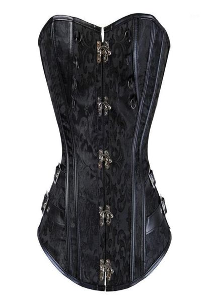 

bustiers corsets and women steampunk jacquard pirate faux leather corselete studded overbust carnival party clubwear3437243, Black;white