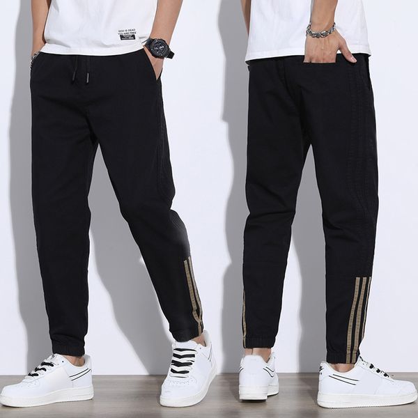 

spring and summer casual pants men's fashion brand hundred and nine points bundle foot pants korean version loose personality men casua, Black