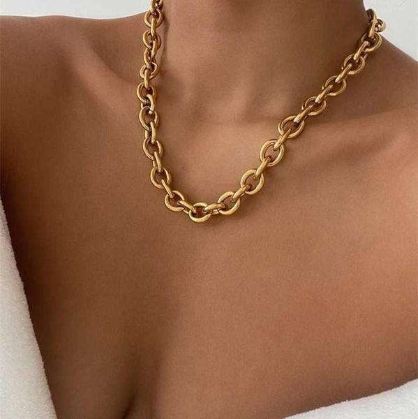 

with 18k gold statement o shap chains necklaces women stainless steel jewelry punk party designer club ins rare 2202098669688, Silver