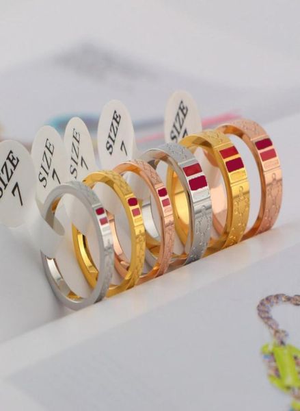 

full letter printed rings with stamps women men band ring couple tail rings titanium steel jewelry1286029, Silver