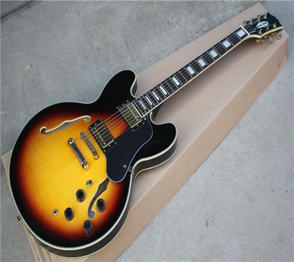 

custom shop 50th anniversary 335 vintage sunburst cs semi hollow body jazz electric guitar black pickguard double f holes block pe2083947
