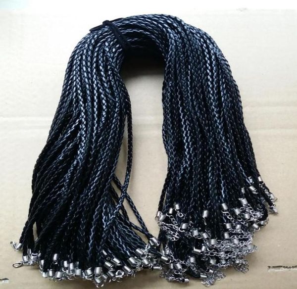 

black 18quot diy pu leather plaited cords ropes with lobster clasps extended chain for charms necklace jewelry making multicolo4179143, White;red