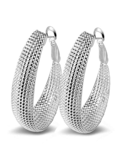 

925 sterling silver hoop earrings elegant women oval fashion costume jewelry big trendy net earring76051706295987, Golden;silver