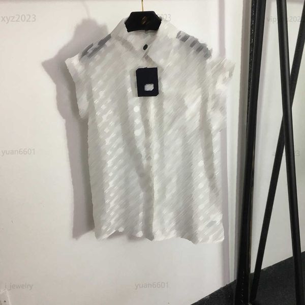 

womens designer clothing chest pocket decoration lady blouse fashion lapel shirt logo jacquard letter girl multiple product, White