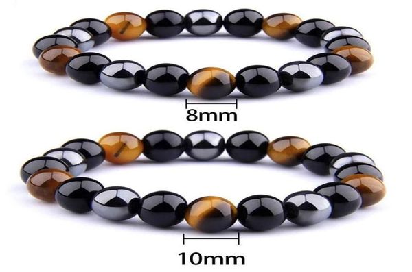 

natural stone bracelet tiger eye triple protection hematite black obsidian health energy for men women gifts beaded strands5307361